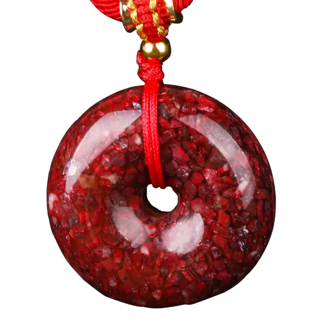 豆蔻时光 高含量新中式国潮吉祥如意晶体砂平安扣 朱砂 玉石吊坠 通用