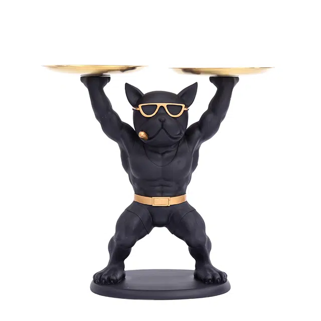 钵提 举重斗牛犬狗摆件创意收纳托盘家居客厅桌面玄关装饰时尚 简约 方便 好看  潮流衍生品