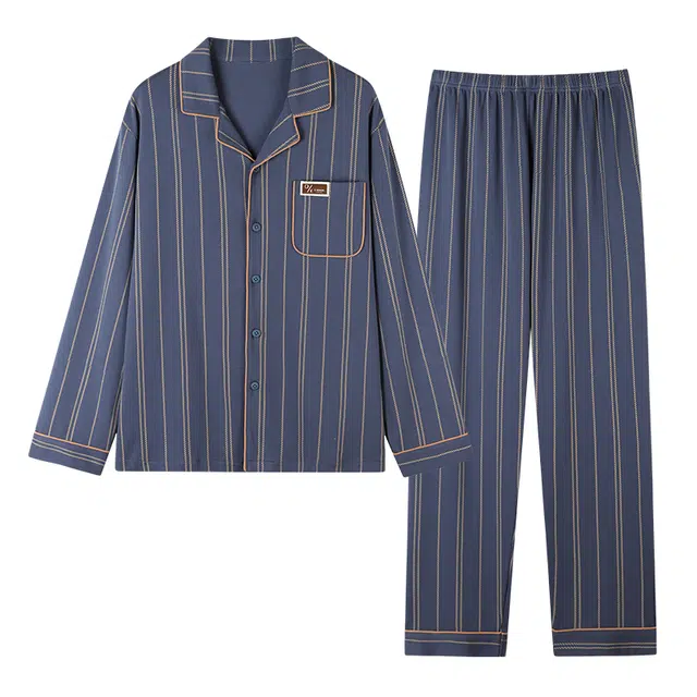 莫代尔 耐磨轻盈透气细腻亲肤吸湿排汗舒适柔软开衫长袖长裤居家休闲可外穿睡衣套装 男 灰蓝色