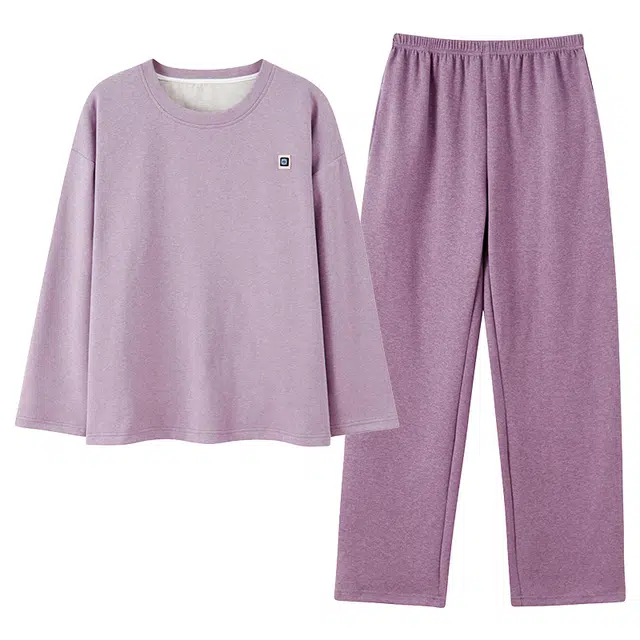 莫代尔 德绒轻盈吸湿排汗保暖舒适亲肤细腻柔软微弹耐磨长袖长裤居家休闲可外穿睡衣套装 女款 灰紫色