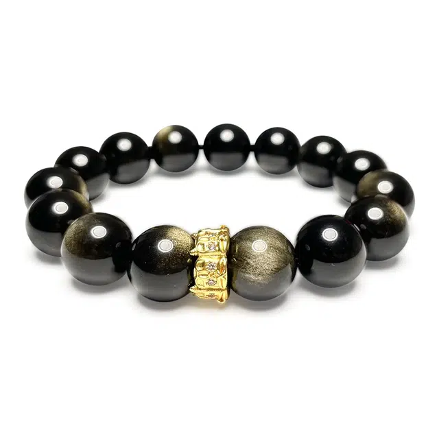 谧月珠宝 摩登复古招财纳福转运新中式国风高级清冷气质 小众嘻哈显白轻奢通勤 黑曜石 玉石手串 通用