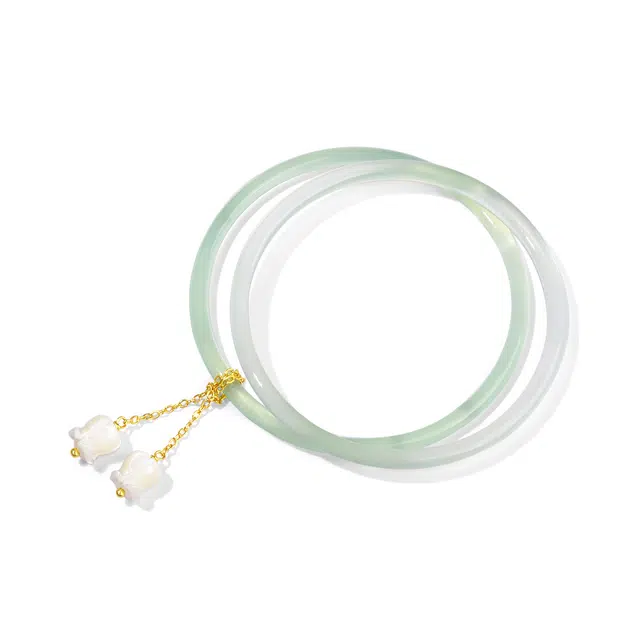 骊碧 新中式细条叮当镯子一步一响 新中式复古国风清新甜美铃兰花双世花玉镯 玉髓 玉石手镯 女