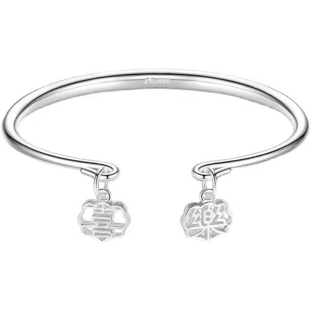 优态 斜纹平安喜乐开口年轻款 小众设计感饰 合金 手镯 女