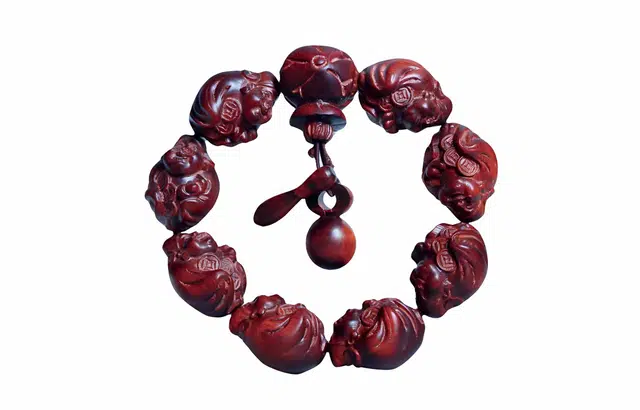 檀欣 国风新中式【收藏级】 雕刻祥瑞财神木鱼吊坠文玩念珠 高油高密 八方来财 轻奢国风复古饰品把件 紫檀属 木作手串 通用