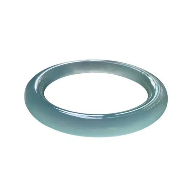 骊碧 天青色等烟雨湖水蓝玉镯 复古国风古装汉服高雅气质型圆条水润镯子 玉髓 玉石手镯 女