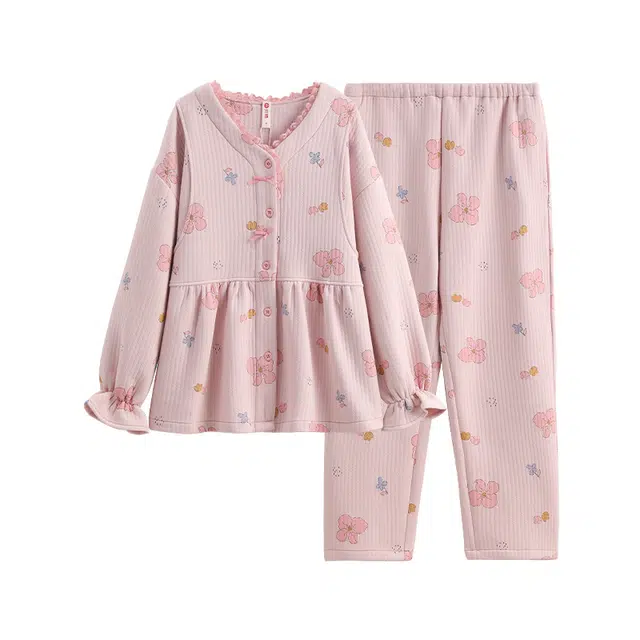 芬腾 抗菌舒适亲肤长袖长裤睡衣套装 女