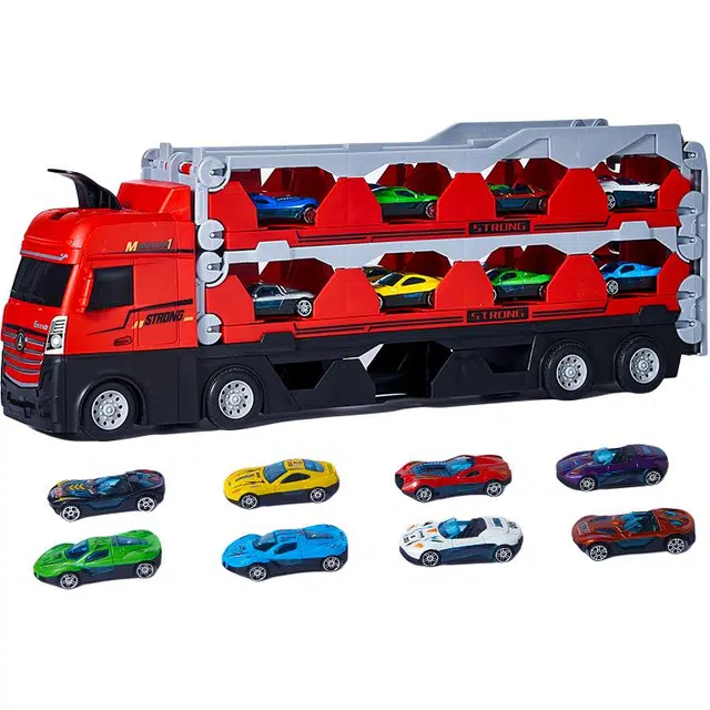 乐乐鱼 滑行轨道汽车弹射变形大卡车 合金收纳 货柜工程车 玩具