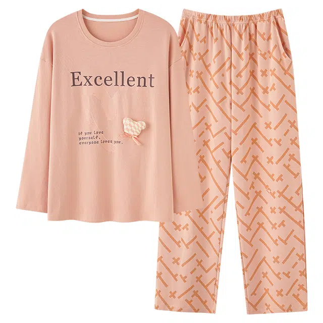 俞兆林 带胸垫简约印花圆领套头长袖长裤舒适家居服休闲大码可外穿睡衣套装 女 图色