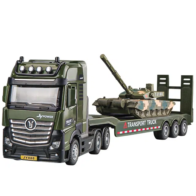 卡威 合金坦克拖车 军事工程车套装 成品模型