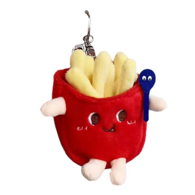 雄俊 薯条汉堡钥匙扣 包包挂饰 可爱元气面包鸡腿热狗 玩偶 毛绒挂件