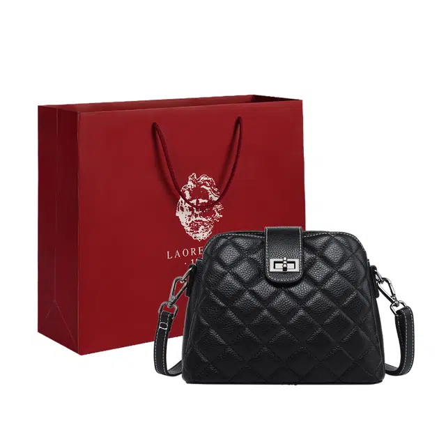 老人头 菱格简约百搭通勤实用轻便 牛皮配合成革 单肩包斜挎包 小号 女 多色