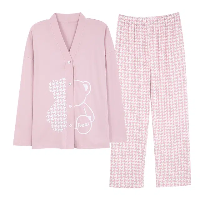 莫代尔 抗菌亲肤舒适轻薄甜美透气温柔不易起球长袖长裤可外穿春秋季睡衣套装 女款 图片色