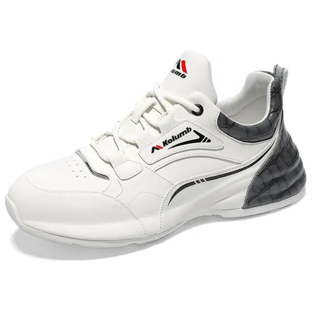 哥仑步 头层牛皮超纤皮 舒适百搭 减震防滑透气 低帮 生活休闲鞋 男 白灰