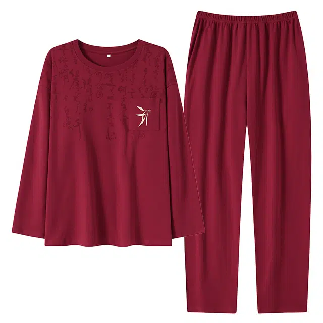 莫代尔 抗菌时尚喜庆简约轻盈微弹舒适亲肤柔软不易起球居家服可外穿睡衣套装 男款 红色