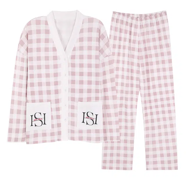 莫代尔 抗菌时尚亲肤舒适甜美柔软透气长袖长裤可外穿家居服睡衣套装 女款 粉红色