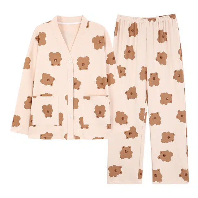 莫代尔 抗菌时尚亲肤舒适轻薄甜美柔软透气不易起球长袖长裤可外穿家居服睡衣套装 女款 杏色