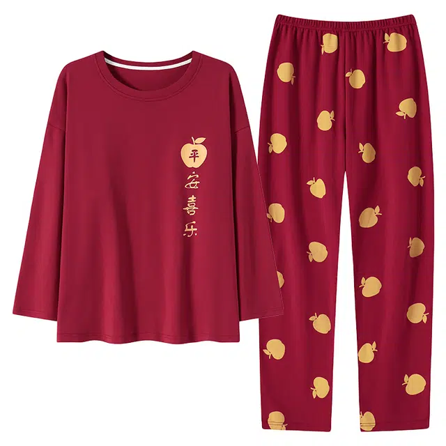 莫代尔 长袖长裤抗菌喜庆简约轻盈宽松舒适亲肤柔软不易起球可外穿春秋季睡衣套装 男款 红色