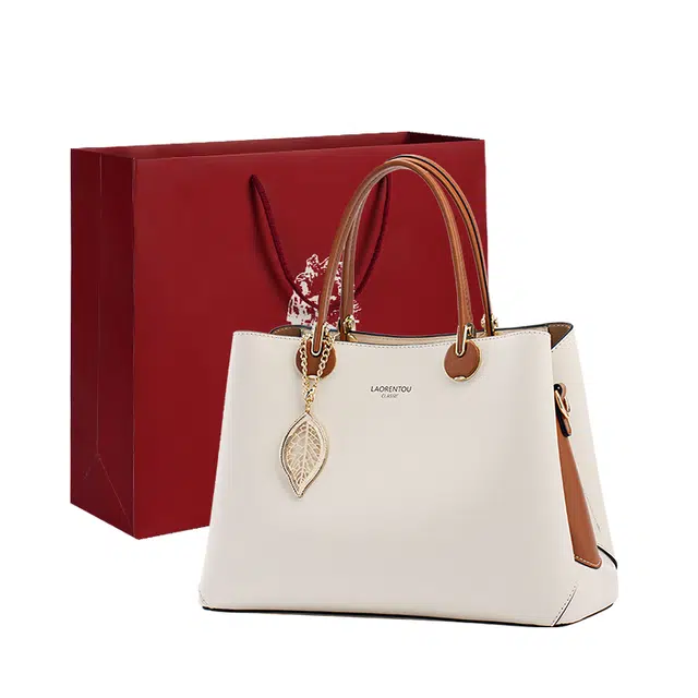 老人头 休闲简约质感日常通勤时尚百搭高颜值 牛剖层革拼合成革 手提斜挎单肩包 常规 女 白色