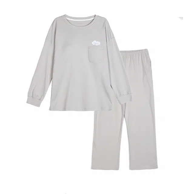 草本初色 免穿文胸休闲纯色长袖长裤可外穿家居服睡衣套装 女 图片色