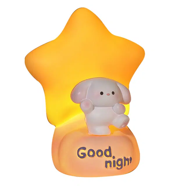 雄俊 甜心小狗小夜灯 可爱卡通小狗搪胶星星灯卧室床头灯摆件氛围灯 玩具