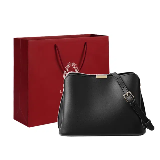 老人头 时尚简约百搭通勤包实用上班小包 牛皮 单肩包斜挎包 常规 女款 黑色