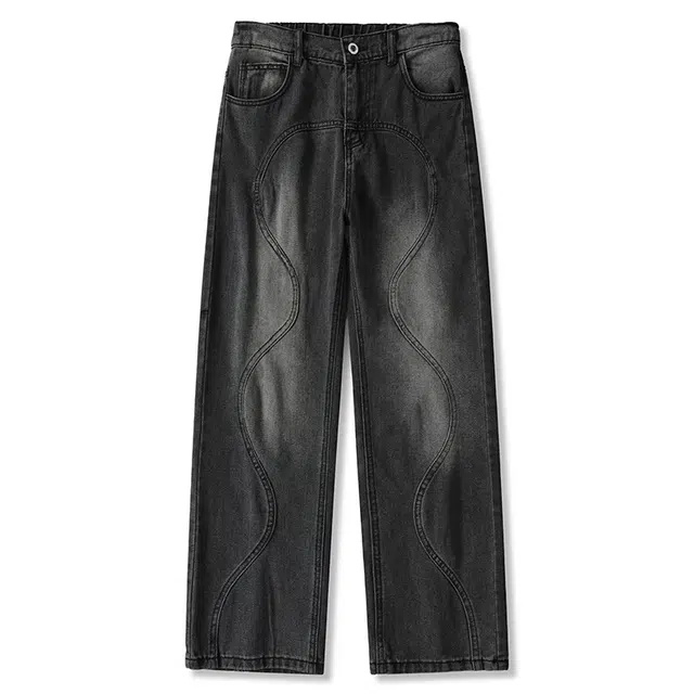 金盾 美式高街小众个性设计感百搭直筒牛仔裤 通用