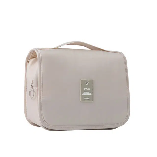 帘香客 化妆包斜纹便携韩国简约少女心洗漱包大容量化妆 袋挂钩包