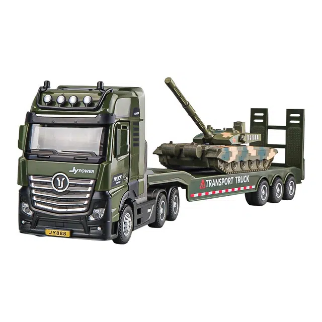 卡威 合金坦克拖车 军事工程车套装 成品模型