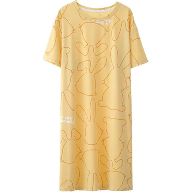 雅鹿 高弹宽松亲肤透气圆领短袖甜美睡裙 女 香草黄