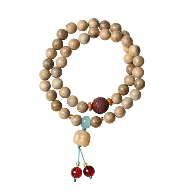 九隆古 柿柿如意双圈叠戴手饰 雕刻六字箴言 考试考研转运 新中式国潮小众高级轻奢设计 奶香木 木作手串 男