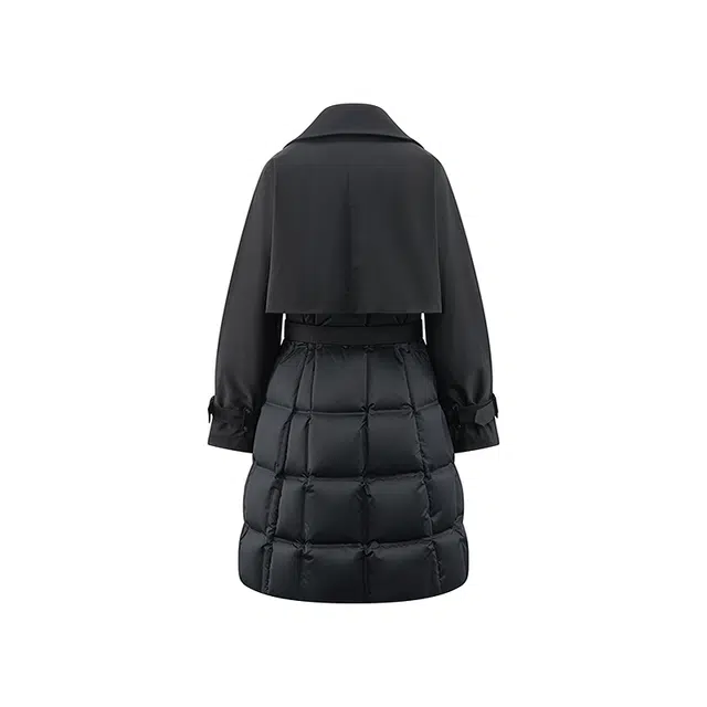 艾莱依 纯色翻领加厚宽松长款羽绒服 女