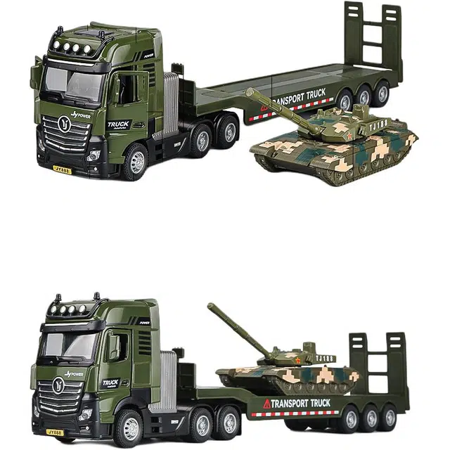 卡威 合金坦克拖车 军事工程车套装 成品模型