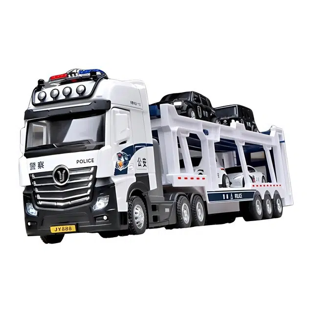 Kawai Alloy Double-layer Car Transporter Model Police Flatbed Trailer Toy