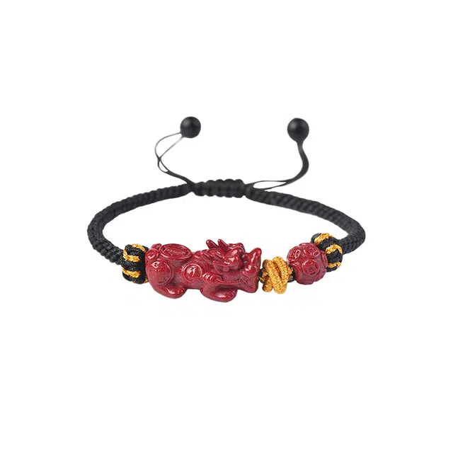 石在行 新中式国潮招财纳福貔貅编织转运红绳貔貅 吞金兽可调节编织貔貅 朱砂 玉石手链 通用