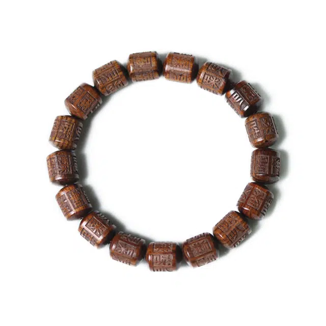 九隆古 新中式复古设计 六字箴言 国潮风节节升辉 雕刻珠 六字真言佛珠 古风文艺盘玩木质饰品 花梨木 木作手串 通用