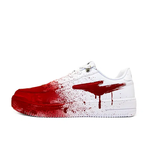 【定制球鞋】鸿星尔克 空军一号 案发现场 泼墨 舒适潮流 耐磨防滑 低帮 板鞋 男款 红白