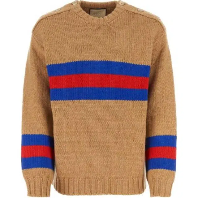 GUCCI FW23 Striped Embroidered Sweater Camel