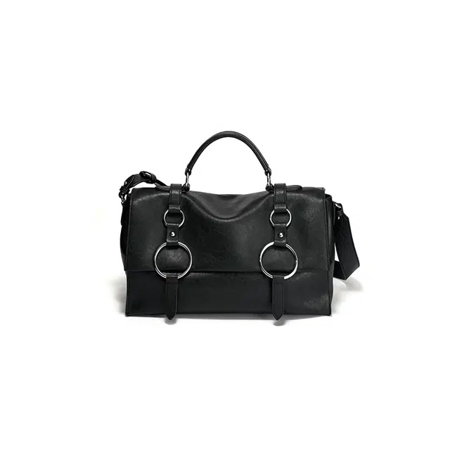 西木汀 夜行者 时尚百搭简约通勤高级感 牛皮 斜挎手提托特包单肩包 大号 女 深邃黑/咖色