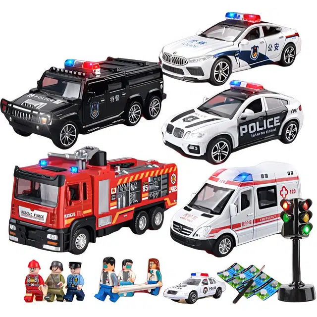 卡威 警车消防车救护车套装 合金玩具车 成品模型