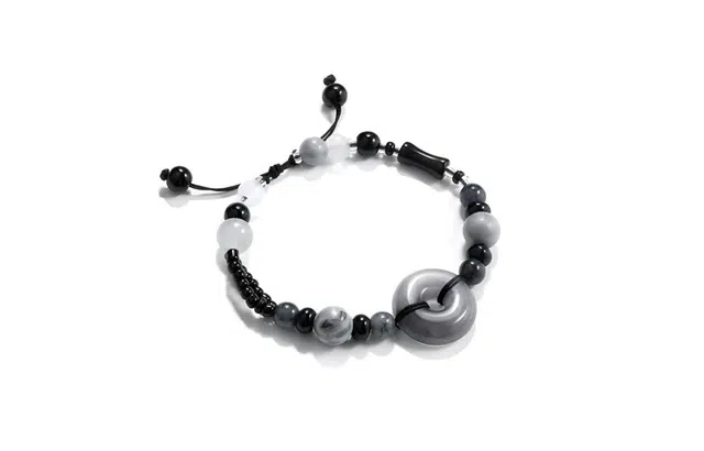 尚银福 松墨平安扣 考研上岸松烟入墨新中式平安扣编织绳复古国风小众设计 琉璃 玉石手链 男女同款情侣款