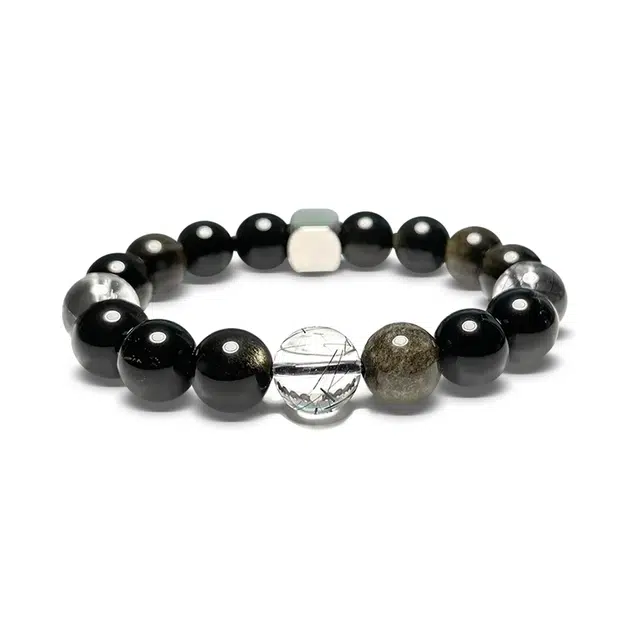 谧月珠宝 国潮新中式国风个性小众设计高级感轻奢 通勤气质大气显白清冷感复古 黑曜石 玉石手串 通用