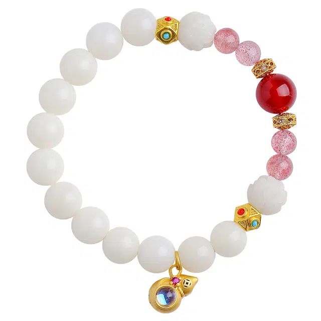 月印百川 好运连连莲花珠手持 福禄湖葫芦转运念珠手把件 新中式国潮文玩 招桃花粉草莓晶饰品 学生情侣日常通勤百搭手饰 菩提根 手串 女