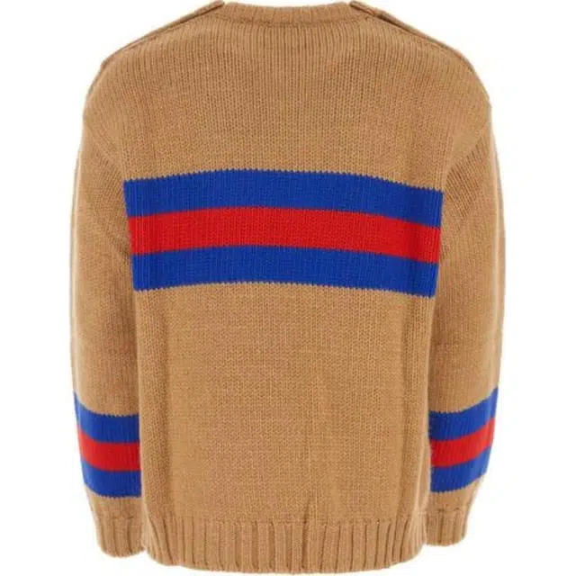 GUCCI FW23 Striped Embroidered Sweater Camel