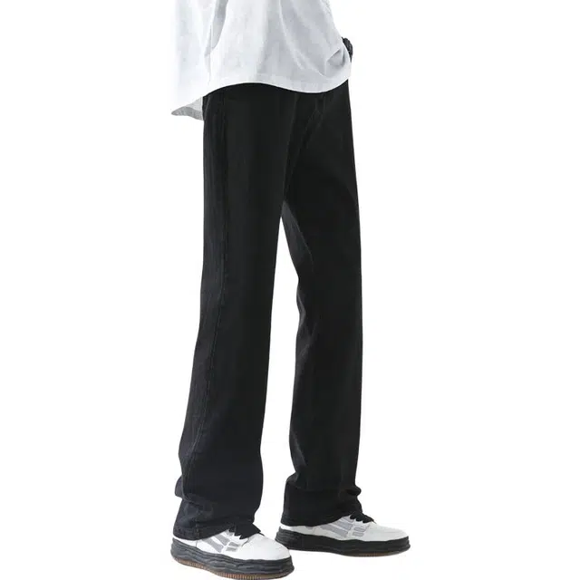 八哥 美式弯刀高街经典简约基础款高腰休闲宽松阔腿长裤高腰百搭水洗做旧纯色修身大弹力白色复古微喇软牛仔裤 男女同款