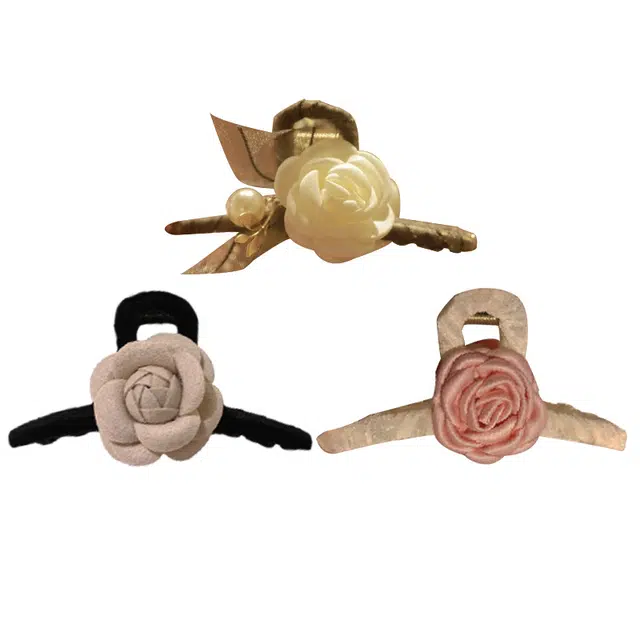 妖娆猫 日韩法式山茶花后脑勺盘发头饰 气质鲨鱼夹套装高级感 合金  网纱 发夹 女款