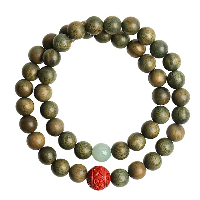 月印百川 吉祥如意醒狮念珠文玩 新中式国风原创转运佛珠双圈 绿檀 手串 通用