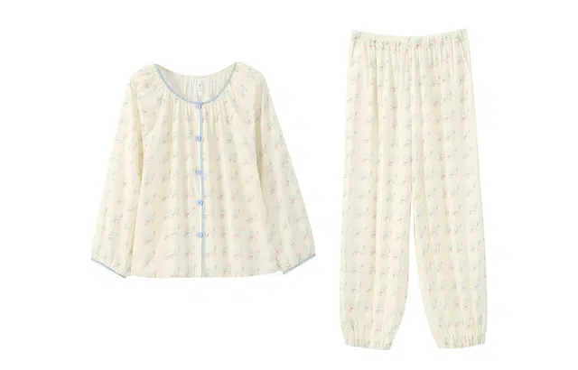 安之伴 柔软田园风碎花撞色长袖长裤睡衣套装 女款 贝壳黄