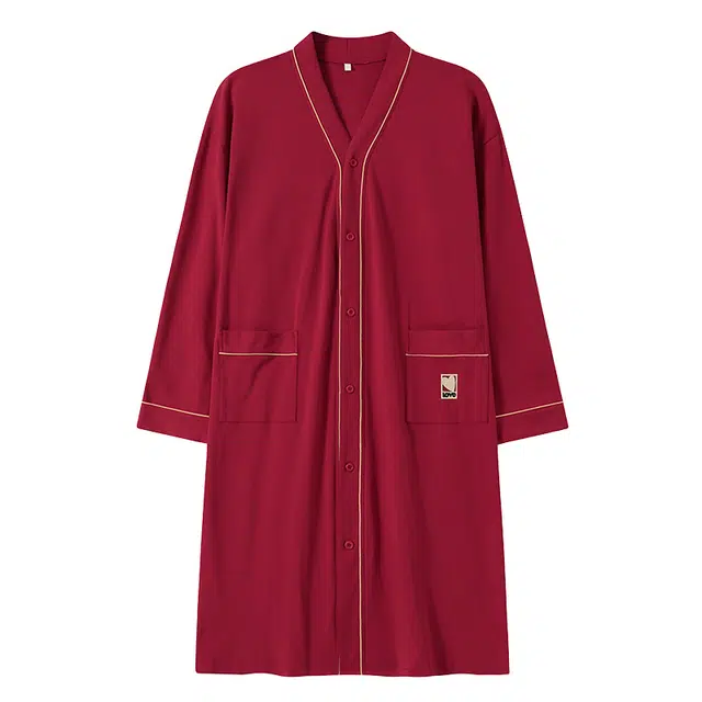 睦隆世家 喜庆时尚简约抗菌防螨透气亲肤柔软可居家可外穿睡袍/浴袍 男款 红色