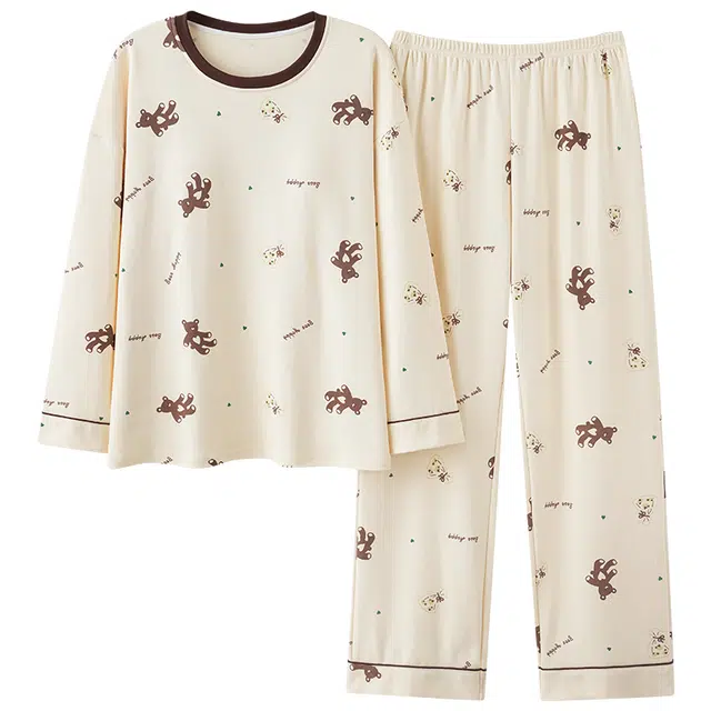 莫代尔 轻盈透气简约微弹亲肤长袖长裤可外穿居家服睡衣套装 女款 杏色