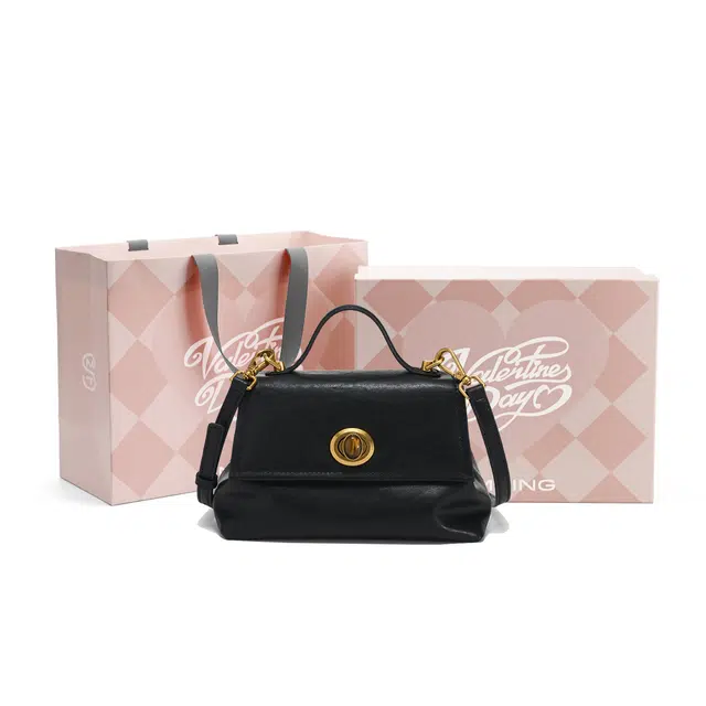 西木汀 等风来 小众设计时尚百搭高级感 牛皮 单肩包 小号 女款 深邃黑/米白色